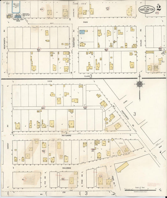 Sanborn Fire Insurance Map from Harlowton, Wheatland County, Montana (1943), Sheet #0002 - Historic Sanborn Fire Insurance Map Print, vintage old map wall art, antique decor, genealogy gift, Montana Montana map