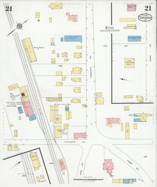 Sanborn Fire Insurance Map from Towanda, Bradford County, Pennsylvania (1927), Sheet #0021 - Historic Sanborn Fire Insurance Map Print, vintage old map wall art, antique decor, genealogy gift, Pennsylvania Pennsylvania map