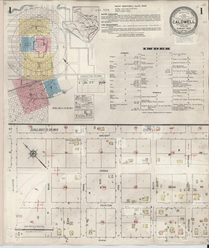 Sanborn Fire Insurance Map from Caldwell, Burleson County, Texas (1943), Sheet #0001 - Historic Sanborn Fire Insurance Map Print, vintage old map wall art, antique decor, genealogy gift, Texas Texas map