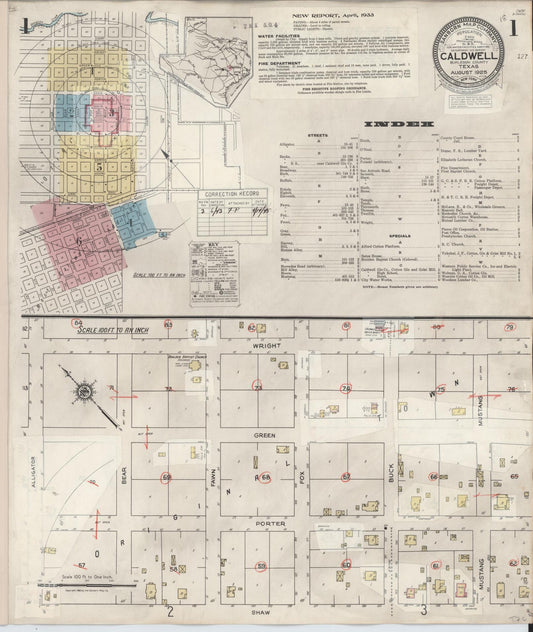 Sanborn Fire Insurance Map from Caldwell, Burleson County, Texas (1943), Sheet #0001 - Historic Sanborn Fire Insurance Map Print, vintage old map wall art, antique decor, genealogy gift, Texas Texas map