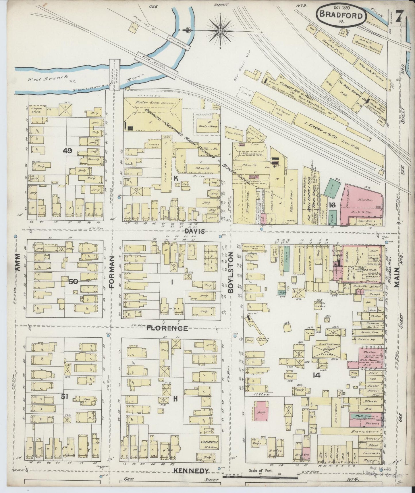 Sanborn Fire Insurance Map from Bradford, McKean County, Pennsylvania (1890), Sheet #0007 - Historic Sanborn Fire Insurance Map Print, vintage old map wall art, antique decor, genealogy gift, Pennsylvania Pennsylvania map