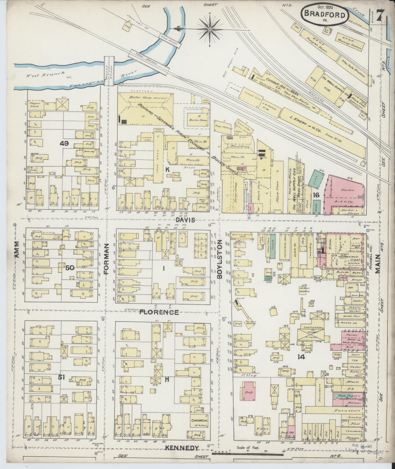 Sanborn Fire Insurance Map from Bradford, McKean County, Pennsylvania (1890), Sheet #0007 - Historic Sanborn Fire Insurance Map Print, vintage old map wall art, antique decor, genealogy gift, Pennsylvania Pennsylvania map