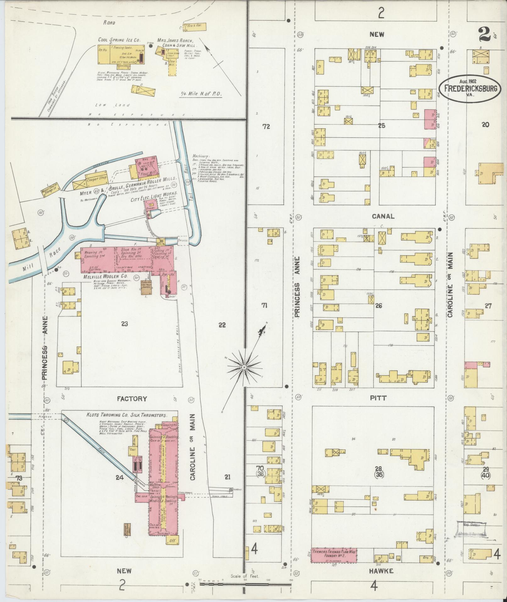 Sanborn Fire Insurance Map from Fredericksburg, Independent Cities, Virginia (1902), Sheet #0002 - Complete Map Set gallery image, historic Sanborn map, vintage wall art, Virginia Virginia