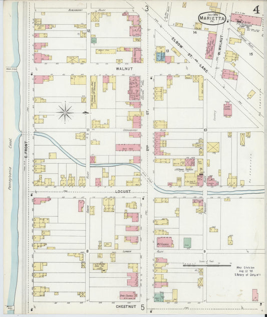 Sanborn Fire Insurance Map from Marietta, Lancaster County, Pennsylvania (1896), Sheet #0004 - Historic Sanborn Fire Insurance Map Print, vintage old map wall art, antique decor, genealogy gift, Pennsylvania Pennsylvania map