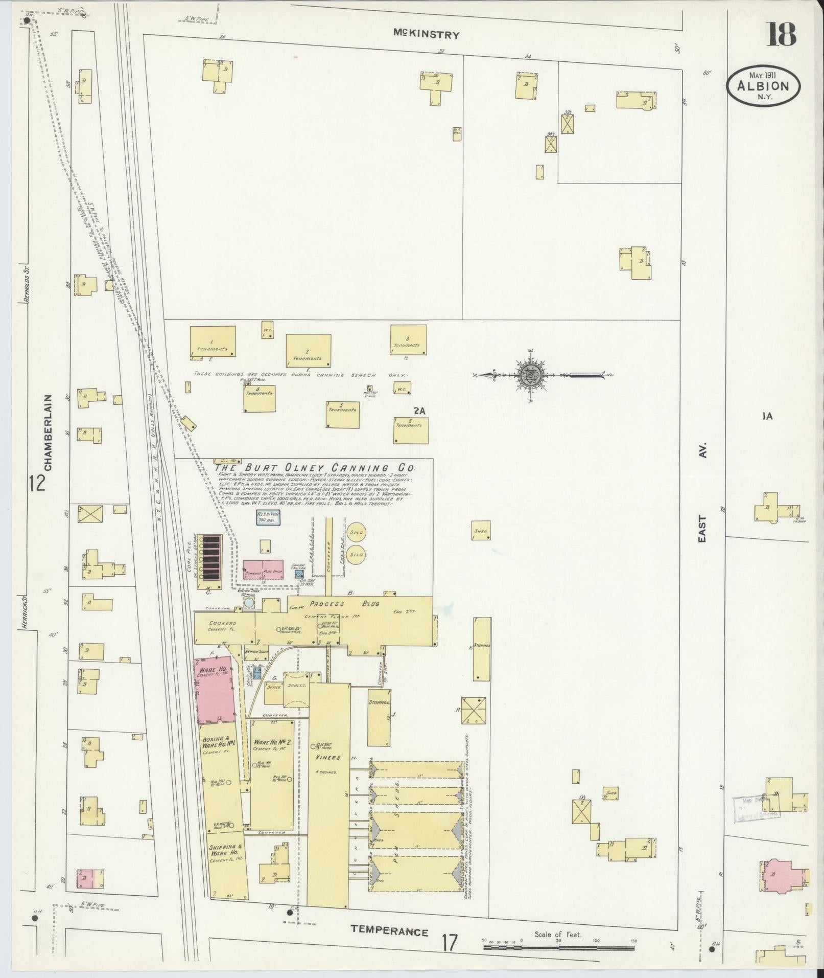 Sanborn Fire Insurance Map from Albion, Orleans County, New York (1911), Sheet #0018 - Complete Map Set gallery image, historic Sanborn map, vintage wall art, New York New York