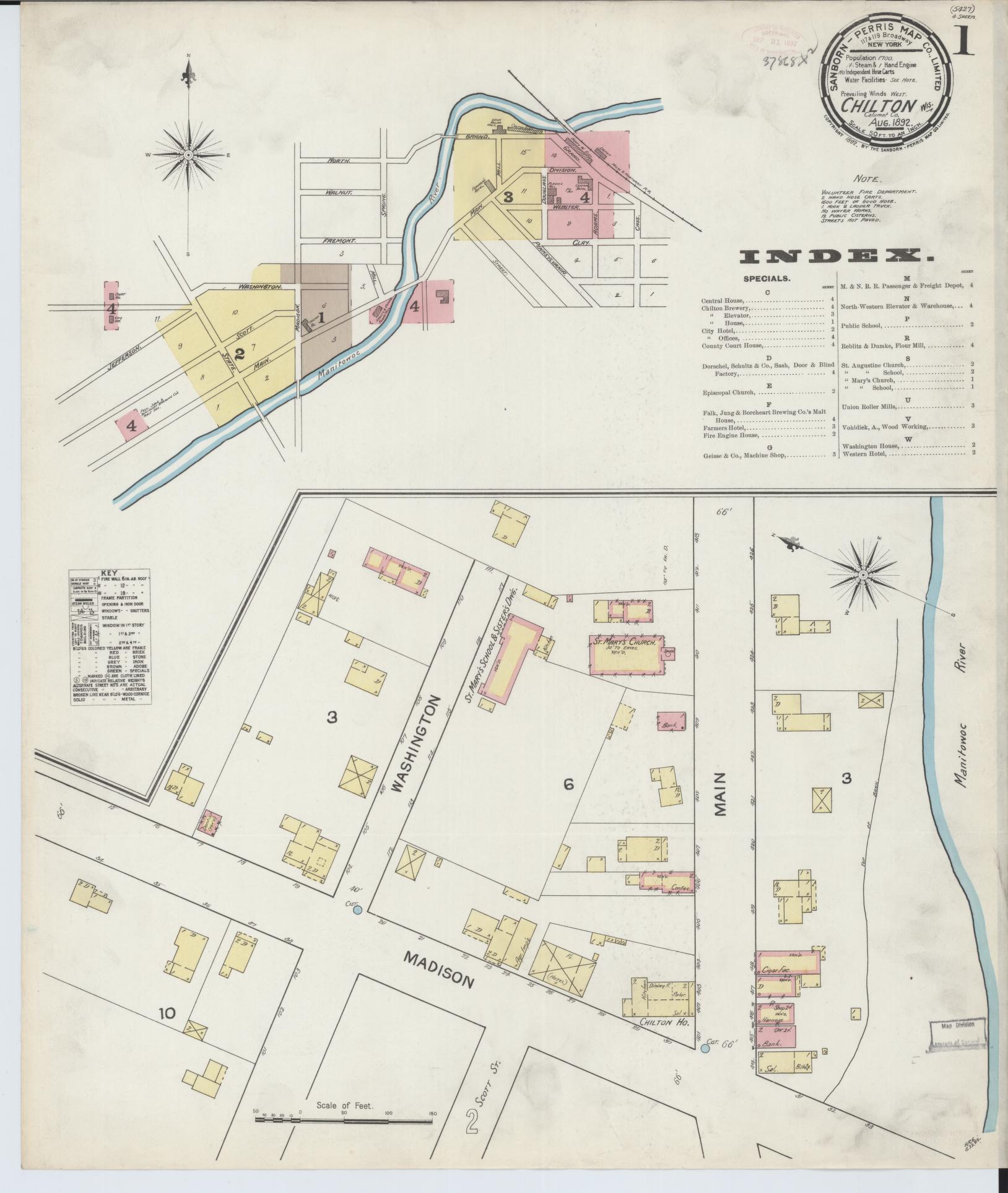 Sanborn Fire Insurance Map from Chilton, Calumet County, Wisconsin (1892), Sheet #0001 - Complete Map Set gallery image, historic Sanborn map, vintage wall art, Wisconsin Wisconsin