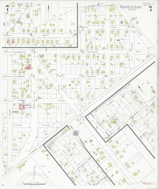 Sanborn Fire Insurance Map from Harvard, McHenry County, Illinois (1934), Sheet #0007 - Historic Sanborn Fire Insurance Map Print, vintage old map wall art, antique decor, genealogy gift, Illinois Illinois map