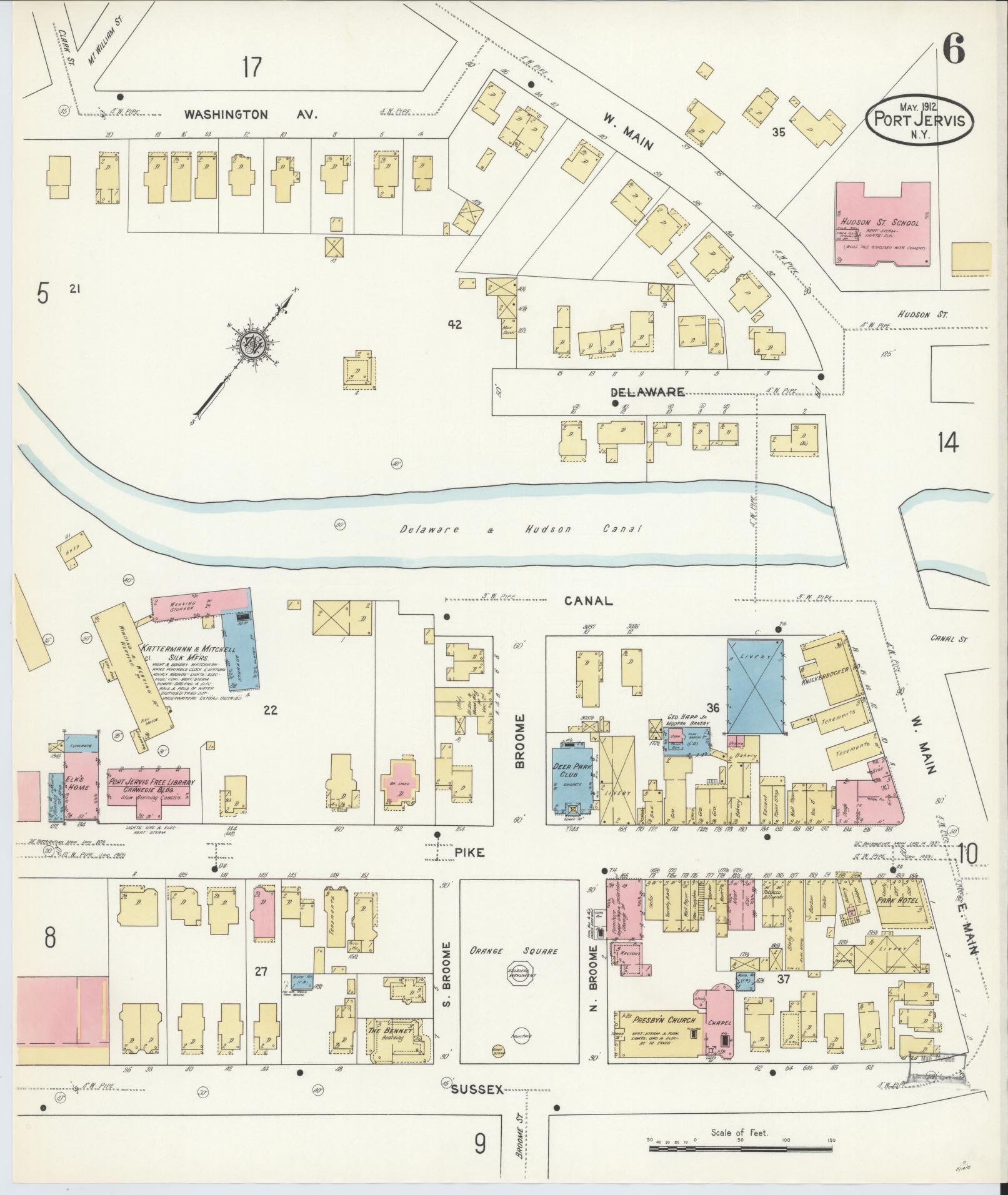 Sanborn Fire Insurance Map from Port Jervis, Orange County, New York (1912), Sheet #0006 - Complete Map Set gallery image, historic Sanborn map, vintage wall art, New York New York