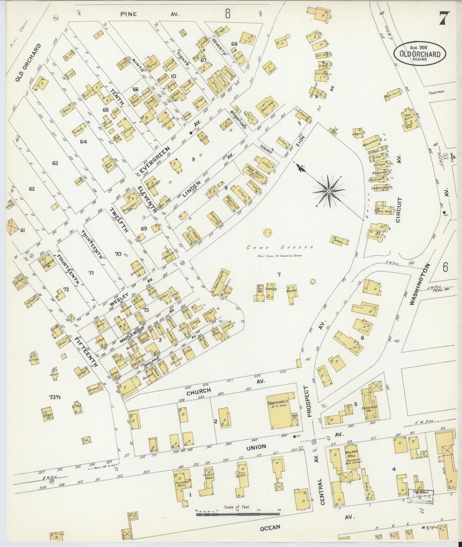 Sanborn Fire Insurance Map from Old Orchard, York County, Maine (1908), Sheet #0007 - Complete Map Set gallery image, historic Sanborn map, vintage wall art, Maine Maine