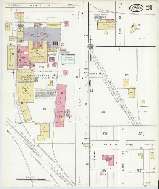 Sanborn Fire Insurance Map from Elwood, Madison County, Indiana (1916), Sheet #0021 - Historic Sanborn Fire Insurance Map Print, vintage old map wall art, antique decor, genealogy gift, Indiana Indiana map