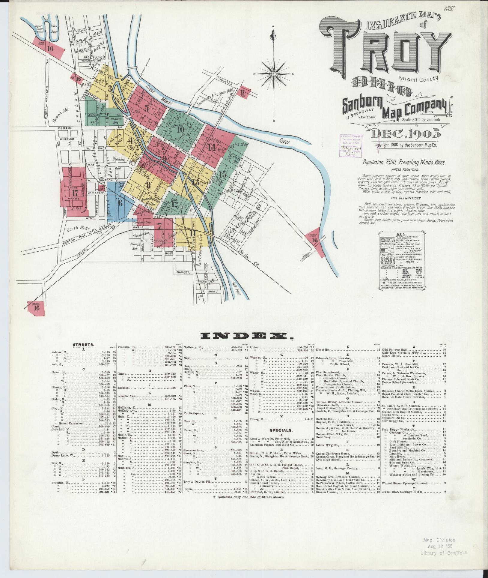 Sanborn Fire Insurance Map from Troy, Miami County, Ohio (1905), Sheet #0001 - Historic Sanborn Fire Insurance Map Print, vintage old map wall art, antique decor, genealogy gift, Ohio Ohio map