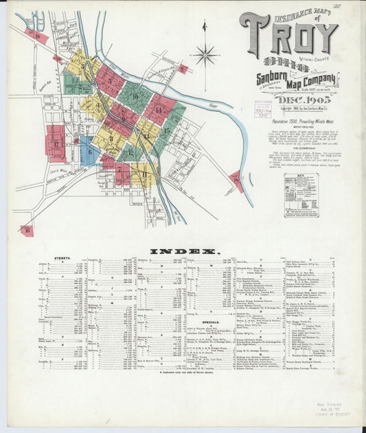 Sanborn Fire Insurance Map from Troy, Miami County, Ohio (1905), Sheet #0001 - Historic Sanborn Fire Insurance Map Print, vintage old map wall art, antique decor, genealogy gift, Ohio Ohio map