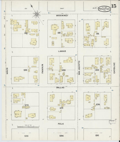 Sanborn Fire Insurance Map from Houston, Harris County, Texas (1890), Sheet #0015 - Historic Sanborn Fire Insurance Map Print, vintage old map wall art, antique decor, genealogy gift, Texas Texas map