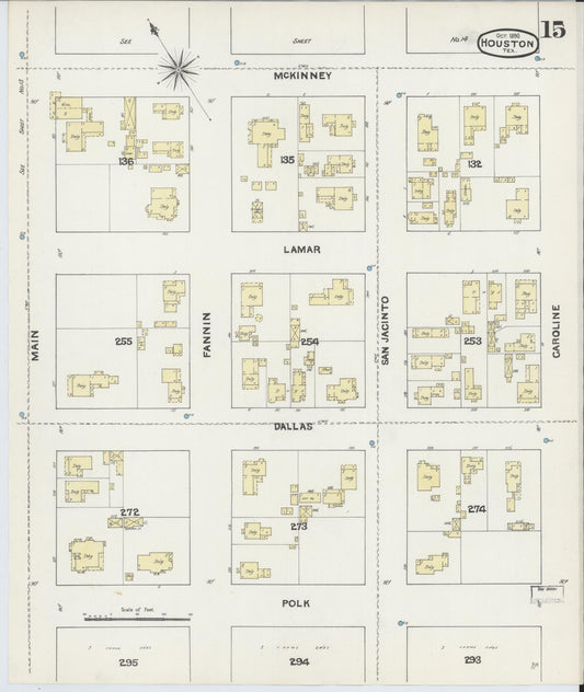 Sanborn Fire Insurance Map from Houston, Harris County, Texas (1890), Sheet #0015 - Historic Sanborn Fire Insurance Map Print, vintage old map wall art, antique decor, genealogy gift, Texas Texas map