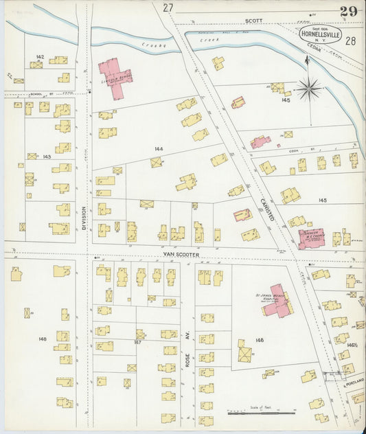 Sanborn Fire Insurance Map from Hornell, Steuben County, New York (1904), Sheet #0029 - Historic Sanborn Fire Insurance Map Print, vintage old map wall art, antique decor, genealogy gift, New York New York map