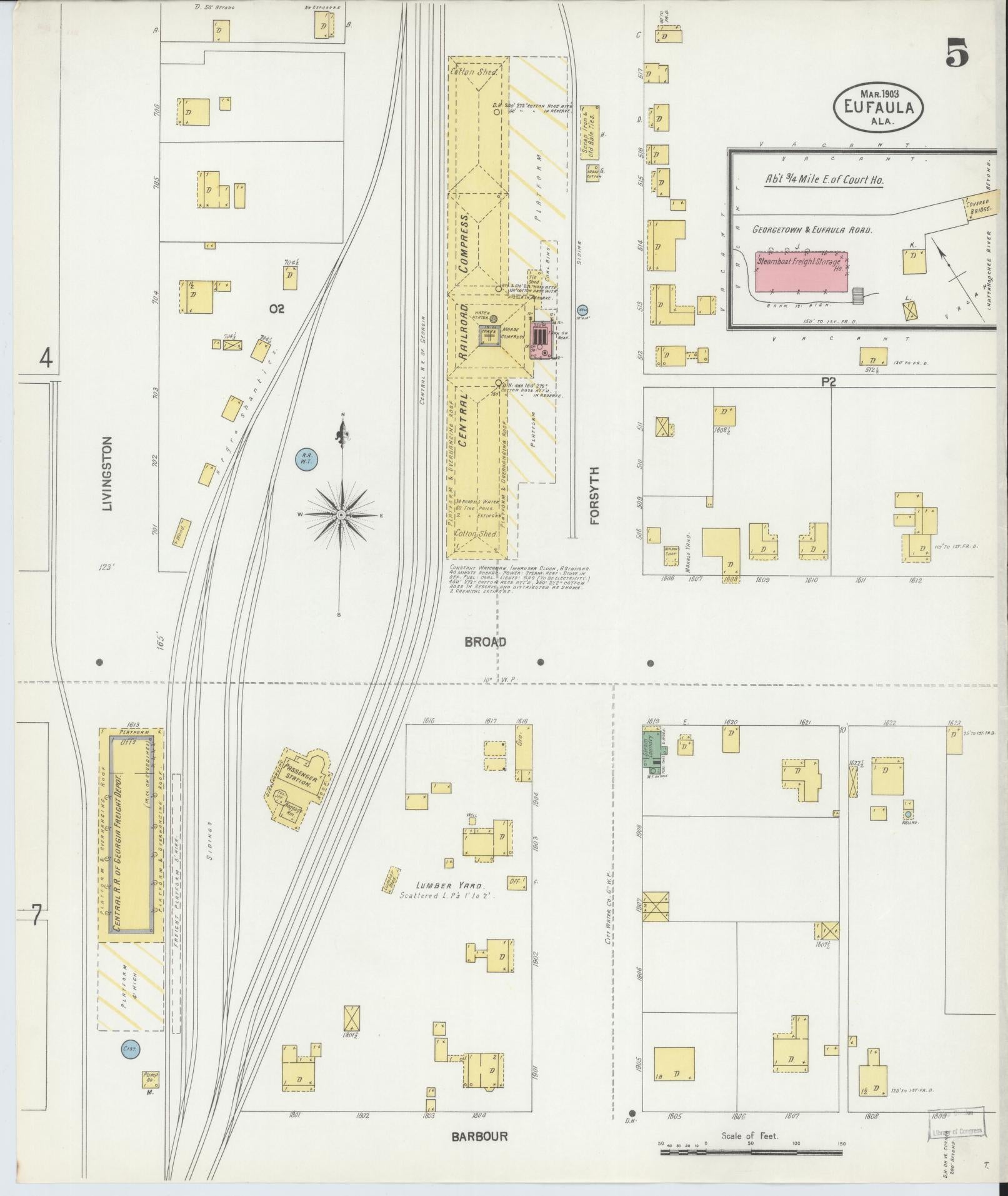 Sanborn Fire Insurance Map from Eufaula, Barbour County, Alabama (1903), Sheet #0005 - Complete Map Set gallery image, historic Sanborn map, vintage wall art, Alabama Alabama