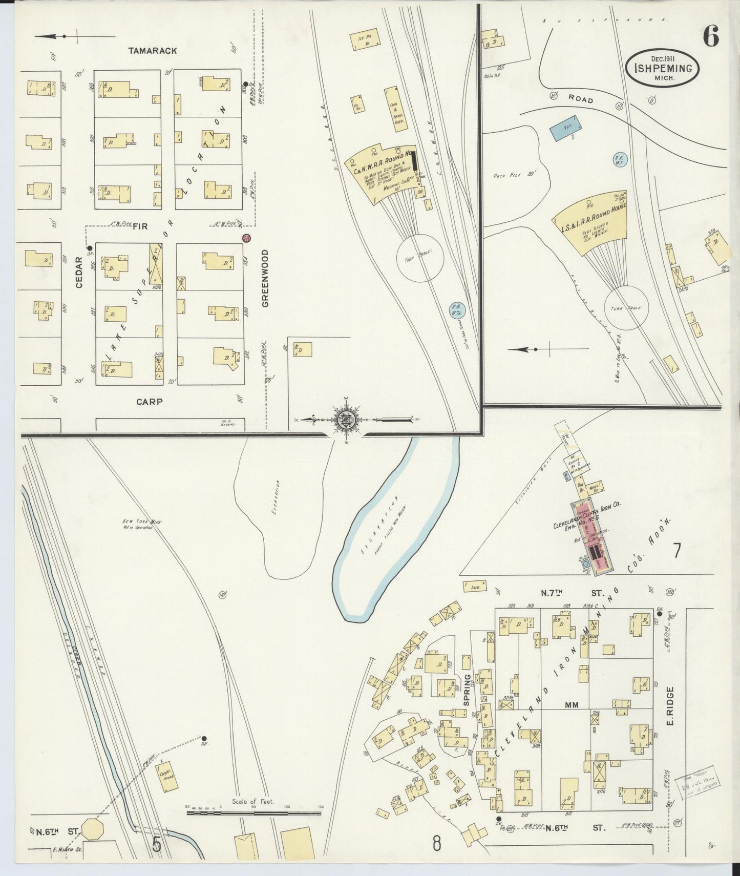Sanborn Fire Insurance Map from Ishpeming, Marquette County, Michigan (1911), Sheet #0006 - Complete Map Set gallery image, historic Sanborn map, vintage wall art, Michigan Michigan