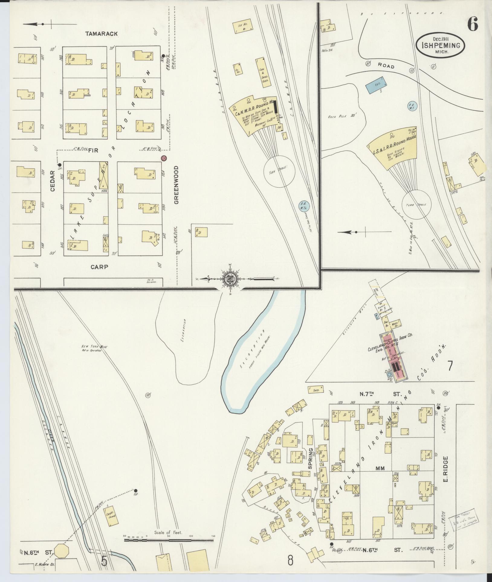 Sanborn Fire Insurance Map from Ishpeming, Marquette County, Michigan (1911), Sheet #0006 - Complete Map Set gallery image, historic Sanborn map, vintage wall art, Michigan Michigan