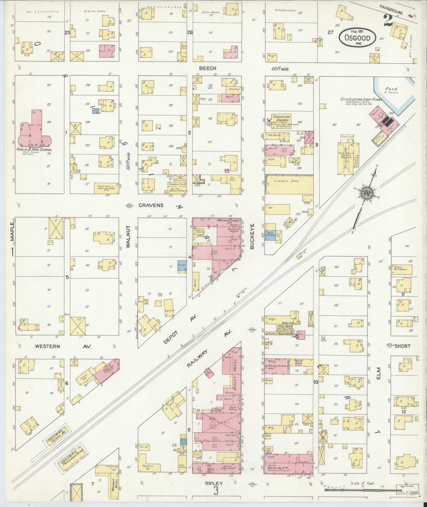 Sanborn Fire Insurance Map from Osgood, Ripley County, Indiana (1911), Sheet #0002 - Complete Map Set gallery image, historic Sanborn map, vintage wall art, Indiana Indiana
