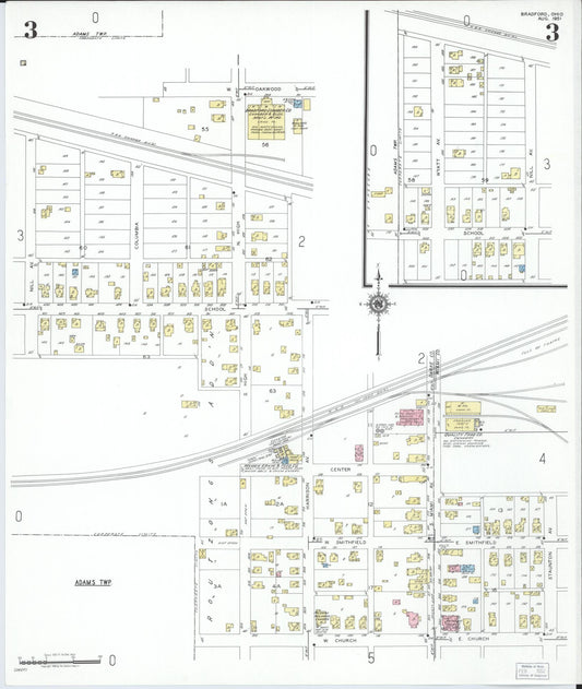 Sanborn Fire Insurance Map from Bradford, Darke and Miami Counties, Ohio (1951), Sheet #0003 - Historic Sanborn Fire Insurance Map Print, vintage old map wall art, antique decor, genealogy gift, Ohio Ohio map