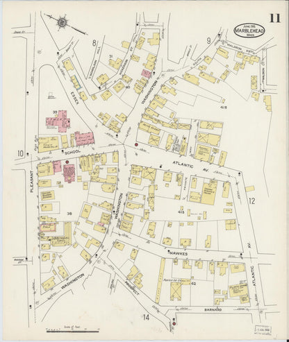 Sanborn Fire Insurance Map from Marblehead, Essex County, Massachusetts (1915), Sheet #0011 - Historic Sanborn Fire Insurance Map Print, vintage old map wall art, antique decor, genealogy gift, Massachusetts Massachusetts map