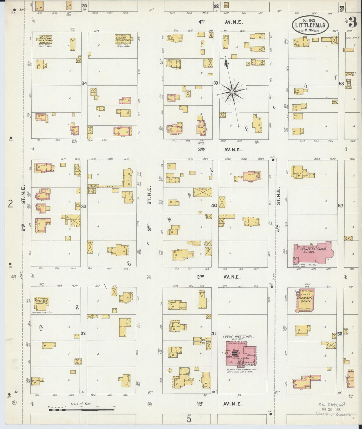 Sanborn Fire Insurance Map from Little Falls, Morrison County, Minnesota (1902), Sheet #0003 - Complete Map Set gallery image, historic Sanborn map, vintage wall art, Minnesota Minnesota