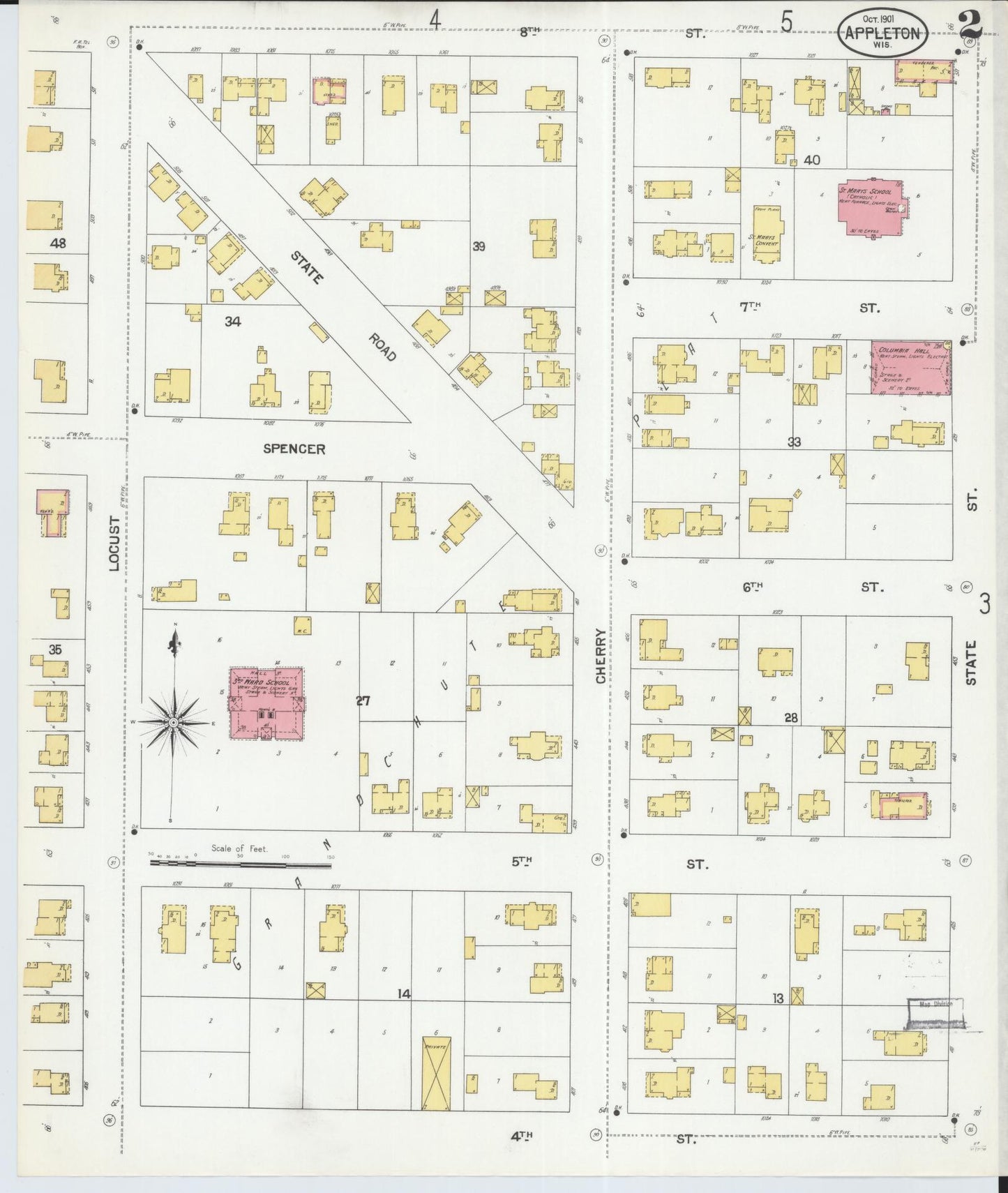Sanborn Fire Insurance Map from Appleton, Outagamie County, Wisconsin (1901), Sheet #0002 - Complete Map Set gallery image, historic Sanborn map, vintage wall art, Wisconsin Wisconsin