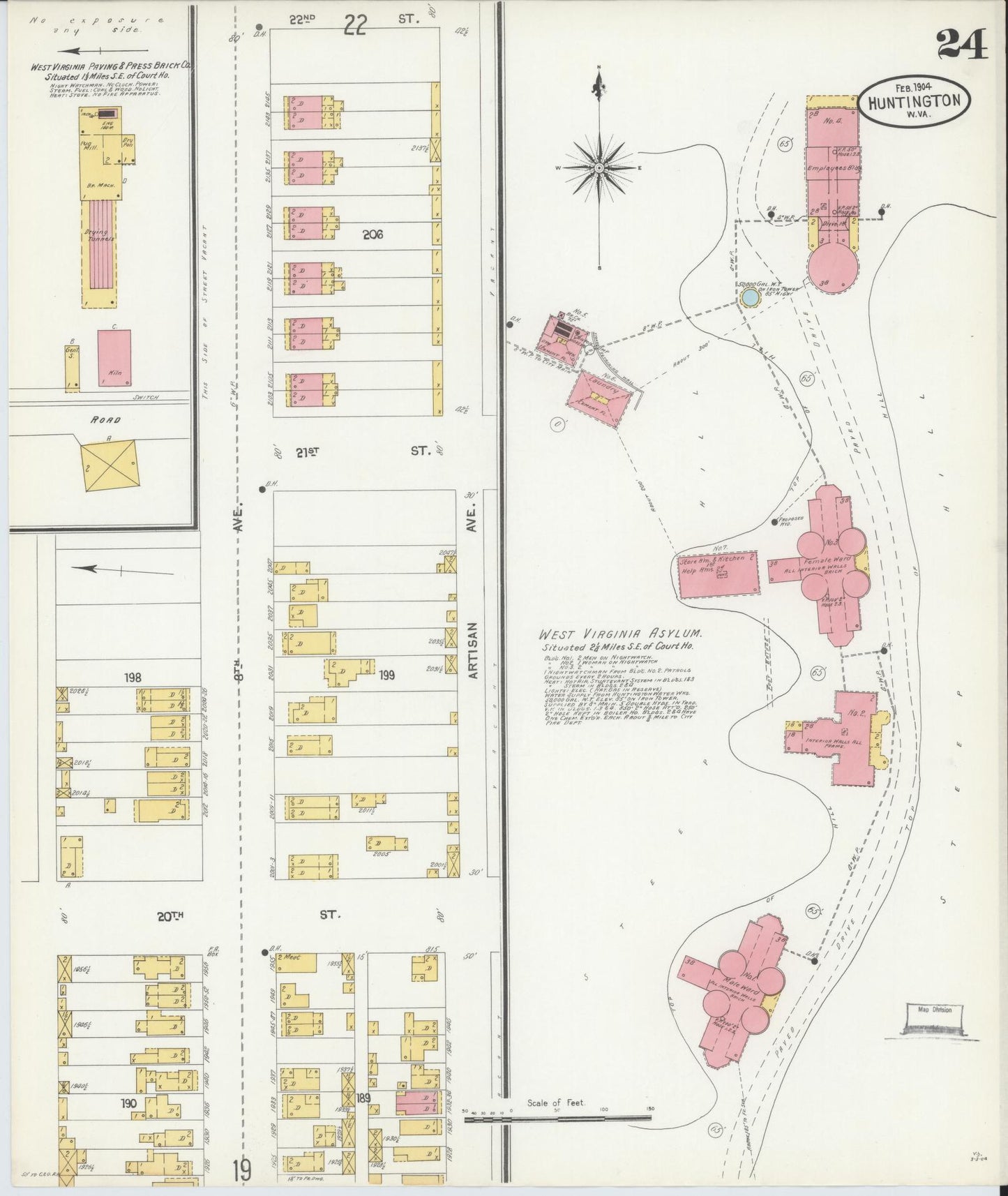 Sanborn Fire Insurance Map from Huntington, Cabell County, West Virginia (1904), Sheet #0024 - Complete Map Set gallery image, historic Sanborn map, vintage wall art, West Virginia West Virginia