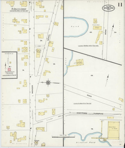Sanborn Fire Insurance Map from Uxbridge, Worcester County, Massachusetts (1909), Sheet #0011 - Complete Map Set gallery image, historic Sanborn map, vintage wall art, Massachusetts Massachusetts