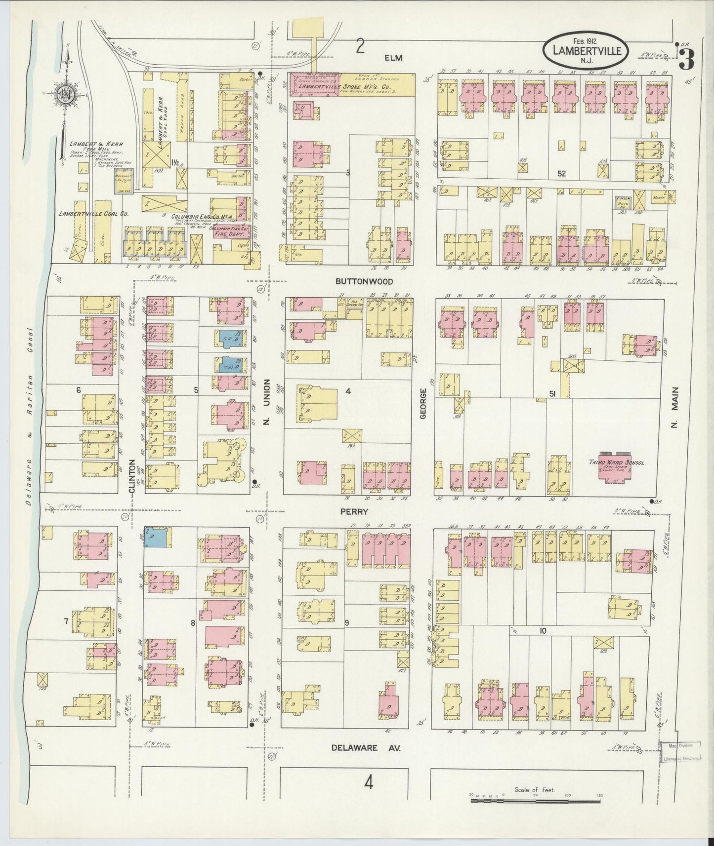 Sanborn Fire Insurance Map from Lambertville, Hunterdon County, New Jersey (1912), Sheet #0003 - Complete Map Set gallery image, historic Sanborn map, vintage wall art, New Jersey New Jersey