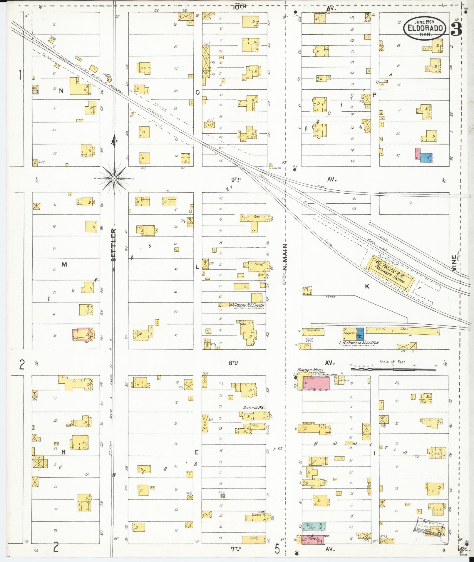 Sanborn Fire Insurance Map from El Dorado, Butler County, Kansas (1905), Sheet #0003 - Complete Map Set gallery image, historic Sanborn map, vintage wall art, Kansas Kansas