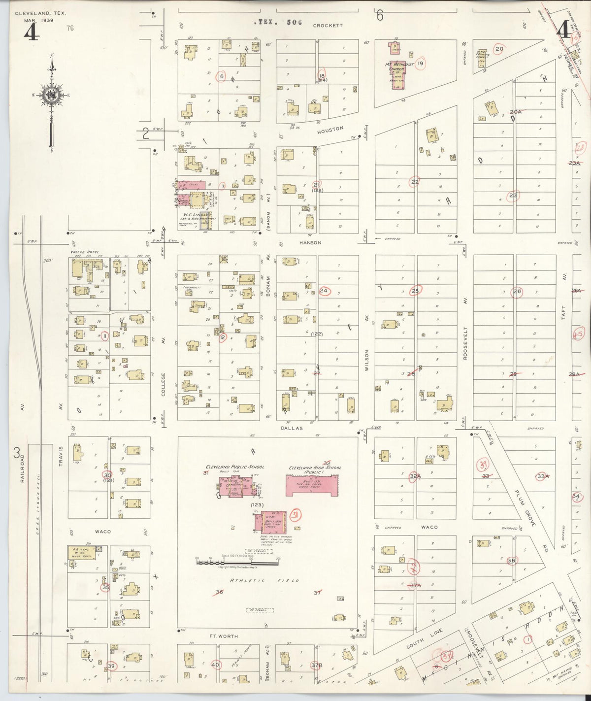 Sanborn Fire Insurance Map from Cleveland, Liberty County, Texas (1939), Sheet #0004 - Complete Map Set gallery image, historic Sanborn map, vintage wall art, Texas Texas
