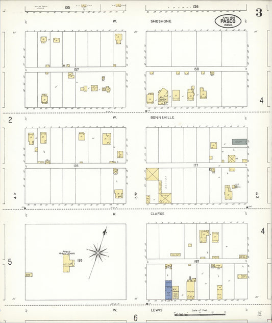 Sanborn Fire Insurance Map from Pasco, Franklin County, Washington (1909), Sheet #0003 - Historic Sanborn Fire Insurance Map Print, vintage old map wall art, antique decor, genealogy gift, Washington Washington map