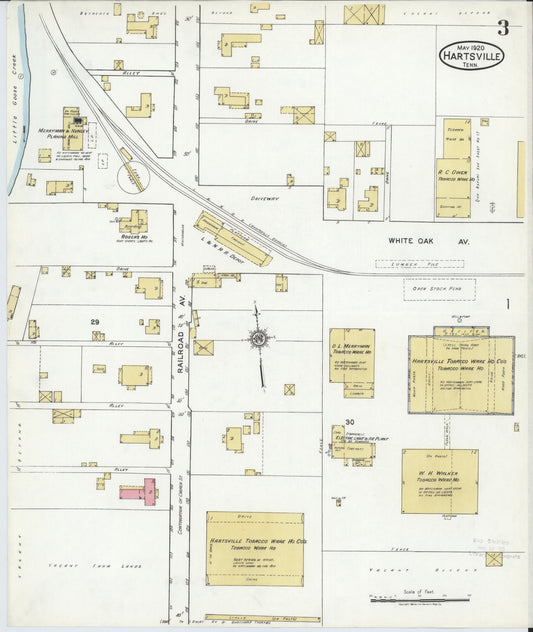 Sanborn Fire Insurance Map from Hartsville, Trousdale County, Tennessee (1920), Sheet #0003 - Historic Sanborn Fire Insurance Map Print, vintage old map wall art, antique decor, genealogy gift, Tennessee Tennessee map