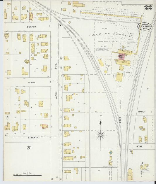 Sanborn Fire Insurance Map from Lansing, Ingham County, Michigan (1898), Sheet #0022 - Historic Sanborn Fire Insurance Map Print, vintage old map wall art, antique decor, genealogy gift, Michigan Michigan map