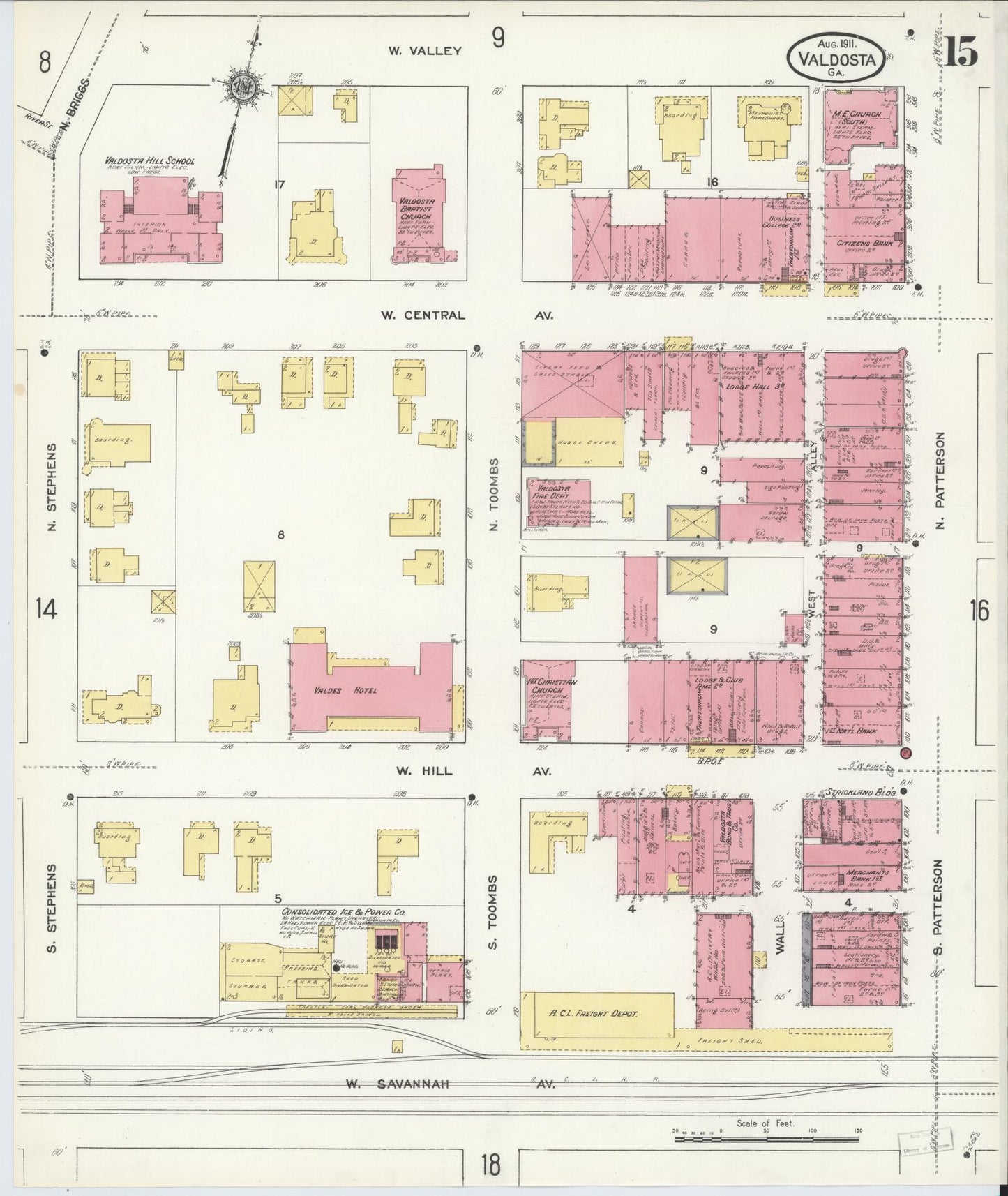 Sanborn Fire Insurance Map from Valdosta, Lowndes County, Georgia (1911), Sheet #0015 - Complete Map Set gallery image, historic Sanborn map, vintage wall art, Georgia Georgia