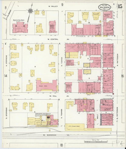 Sanborn Fire Insurance Map from Valdosta, Lowndes County, Georgia (1911), Sheet #0015 - Complete Map Set gallery image, historic Sanborn map, vintage wall art, Georgia Georgia