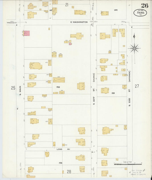 Sanborn Fire Insurance Map from Paris, Lamar County, Texas (1908), Sheet #0026 - Historic Sanborn Fire Insurance Map Print, vintage old map wall art, antique decor, genealogy gift, Texas Texas map