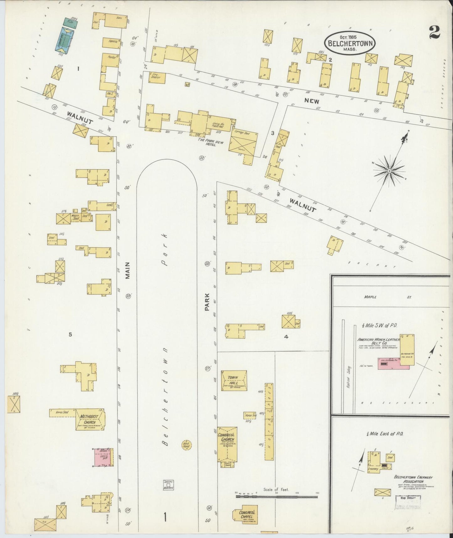 Sanborn Fire Insurance Map from Belchertown, Hampshire County, Massachusetts (1905), Sheet #0002 - Complete Map Set gallery image, historic Sanborn map, vintage wall art, Massachusetts Massachusetts