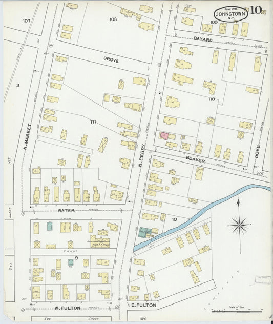 Sanborn Fire Insurance Map from Johnstown, Fulton County, New York (1892), Sheet #0010 - Historic Sanborn Fire Insurance Map Print, vintage old map wall art, antique decor, genealogy gift, New York New York map