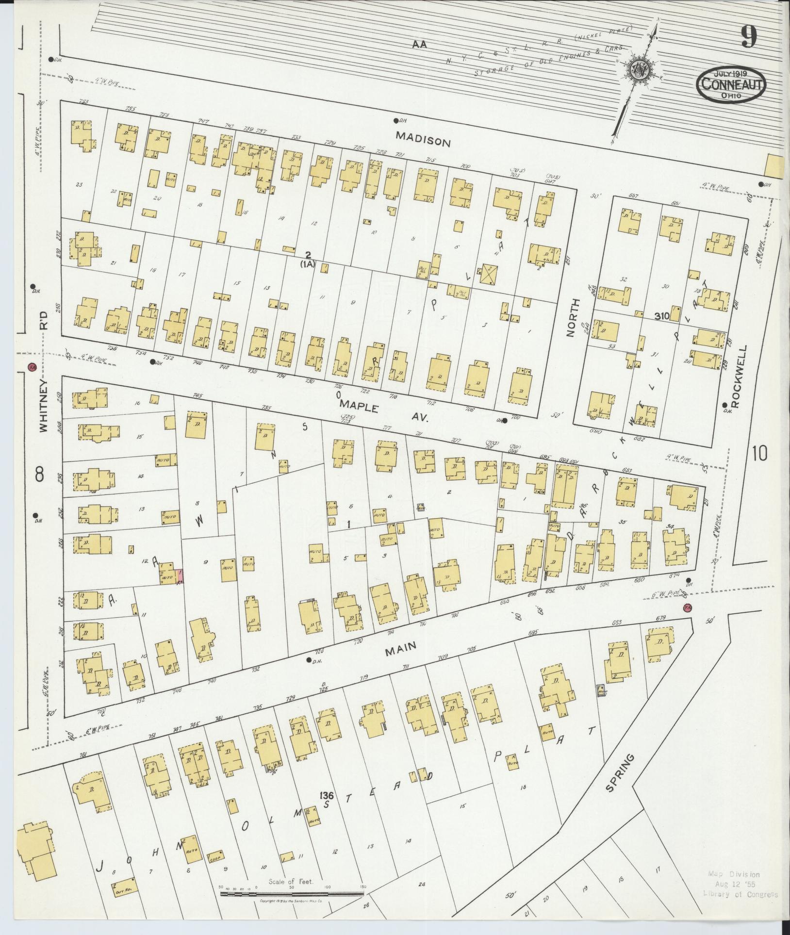 Sanborn Fire Insurance Map from Conneaut, Ashtabula County, Ohio (1919), Sheet #0009 - Historic Sanborn Fire Insurance Map Print, vintage old map wall art, antique decor, genealogy gift, Ohio Ohio map