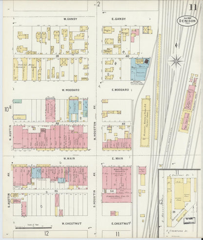 Sanborn Fire Insurance Map from Denison, Grayson County, Texas (1897), Sheet #0011 - Complete Map Set gallery image, historic Sanborn map, vintage wall art, Texas Texas
