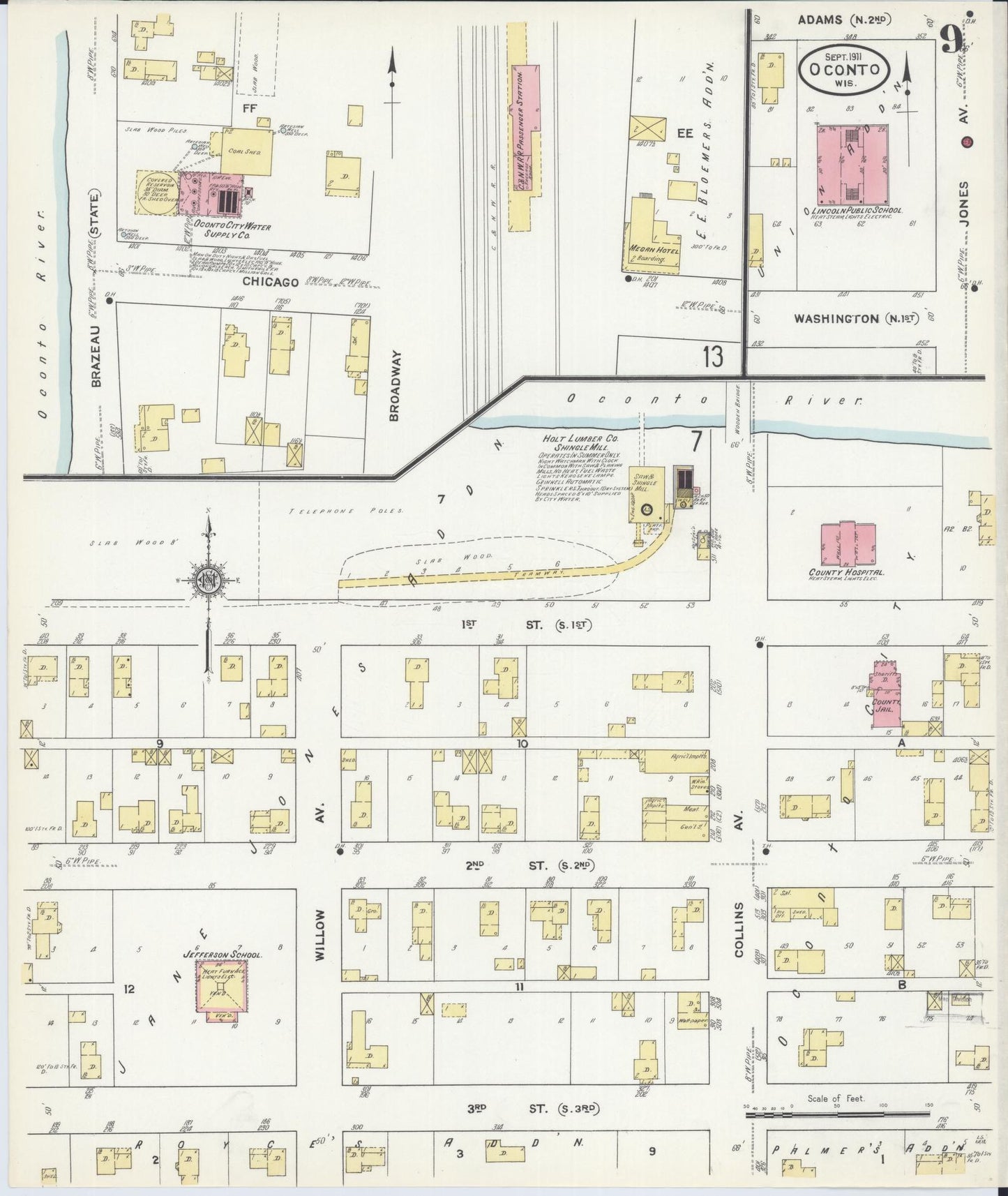 Sanborn Fire Insurance Map from Oconto, Oconto County, Wisconsin (1911), Sheet #0009 - Complete Map Set gallery image, historic Sanborn map, vintage wall art, Wisconsin Wisconsin
