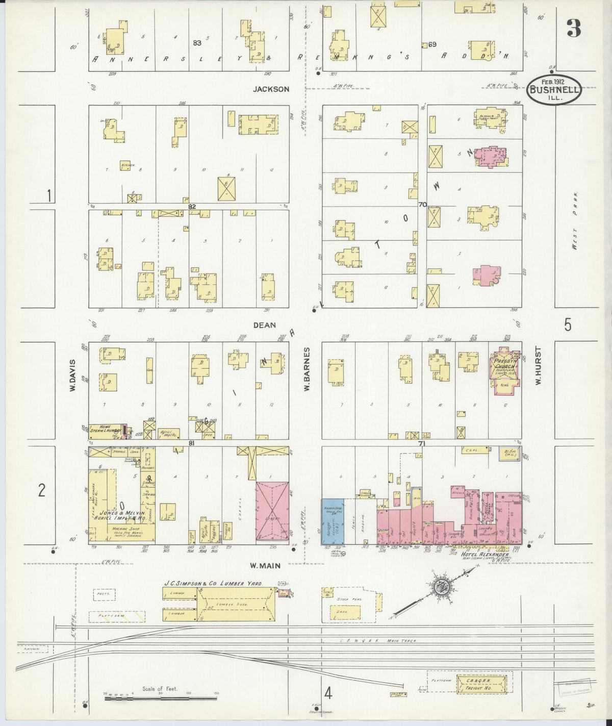 Sanborn Fire Insurance Map from Bushnell, Mcdonough County, Illinois (1912), Sheet #0003 - Historic Sanborn Fire Insurance Map Print, vintage old map wall art, antique decor, genealogy gift, Illinois Illinois map