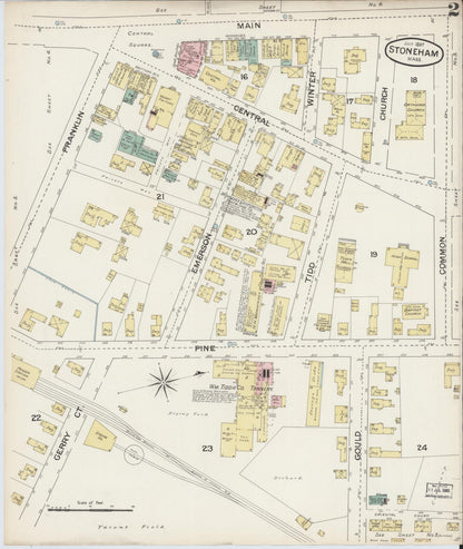 Sanborn Fire Insurance Map from Stoneham, Middlesex County, Massachusetts (1887), Sheet #0002 - Historic Sanborn Fire Insurance Map Print, vintage old map wall art, antique decor, genealogy gift, Massachusetts Massachusetts map