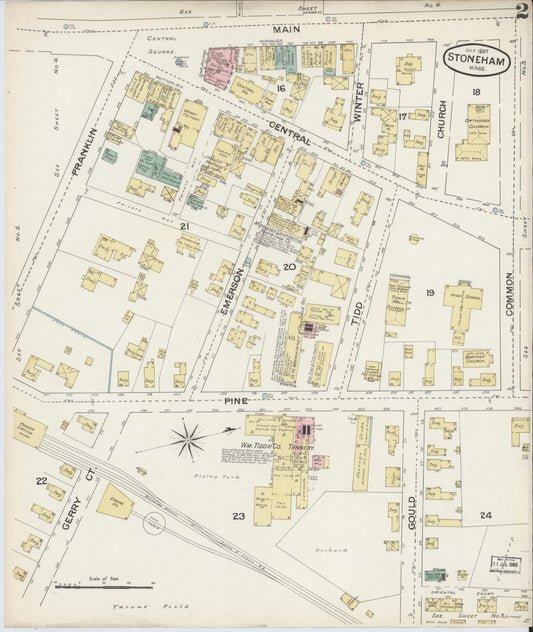 Sanborn Fire Insurance Map from Stoneham, Middlesex County, Massachusetts (1887), Sheet #0002 - Historic Sanborn Fire Insurance Map Print, vintage old map wall art, antique decor, genealogy gift, Massachusetts Massachusetts map