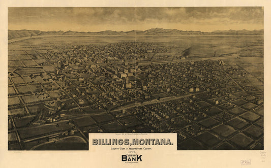 Billings, Montana, county seat of Yellowstone County 1904. (1904) – Historic Bird’s-Eye View Panorama Print