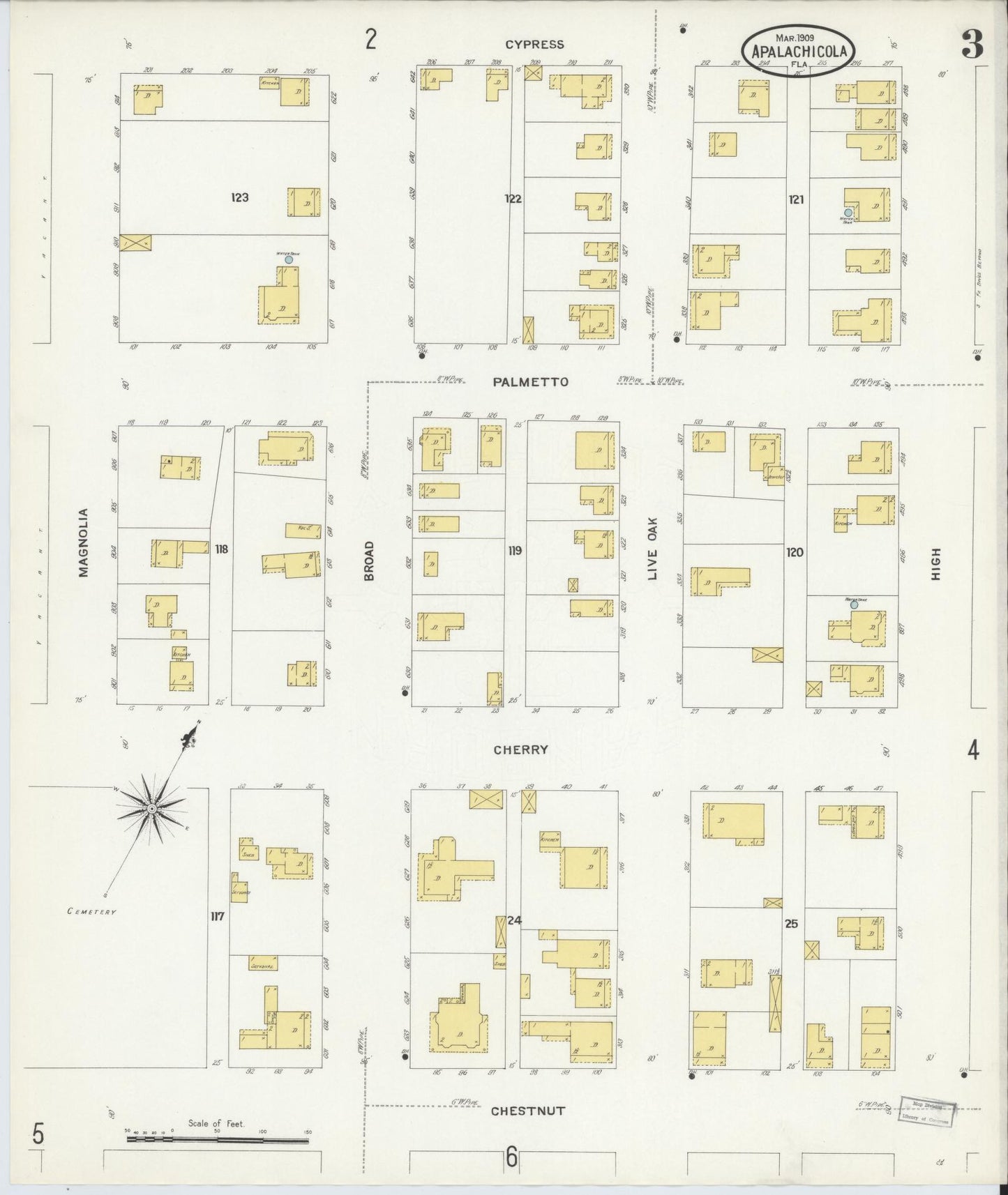 Sanborn Fire Insurance Map from Apalachicola, Franklin County, Florida (1909), Sheet #0003 - Complete Map Set gallery image, historic Sanborn map, vintage wall art, Florida Florida