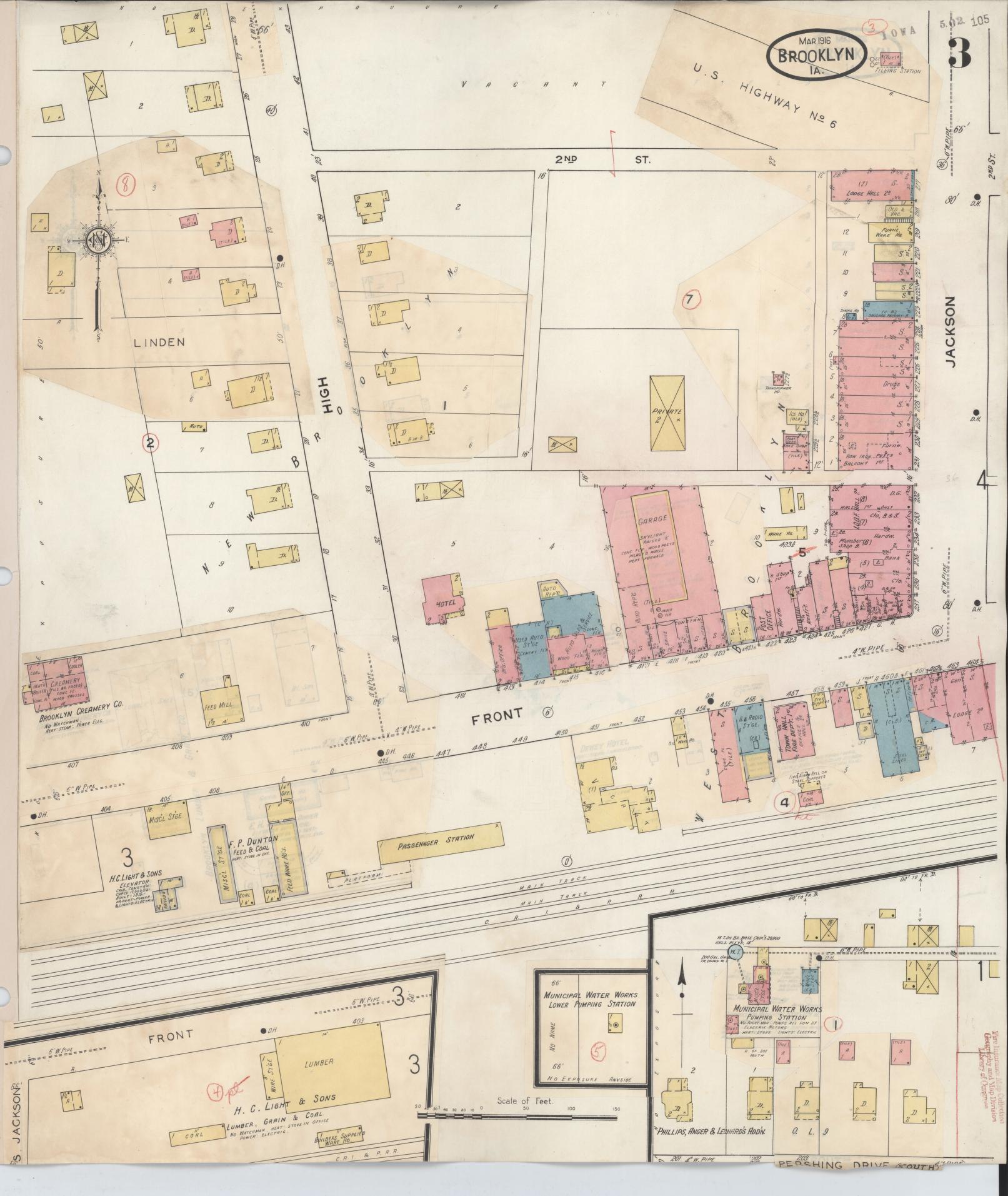 Sanborn Fire Insurance Map from Brooklyn, Poweshiek County, Iowa (1932), Sheet #0003 - Historic Sanborn Fire Insurance Map Print, vintage old map wall art