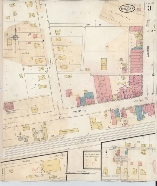 Sanborn Fire Insurance Map from Brooklyn, Poweshiek County, Iowa (1932), Sheet #0003 - Historic Sanborn Fire Insurance Map Print, vintage old map wall art